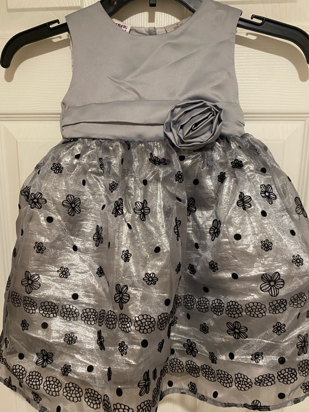 Blueberi Boulevard Silver and Black Floral Party Skirt Dress Size 3T